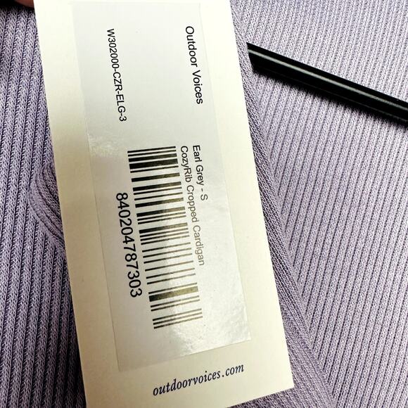Outdoor Voices NWT CozyRib Cropped Cardigan Earl Grey Size Small - Picture 6 of 6